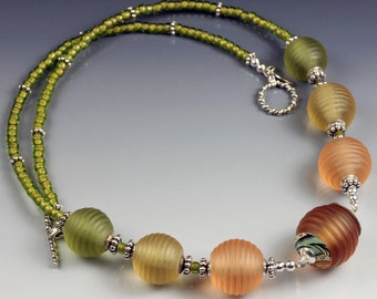 BEACHED RETRO lampwork glass beaded necklace, handmade, ooak