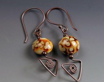 Tie-Dye and Copper lampwork earrings, Made in USA