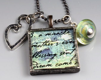 Mother pendant charm necklace with handmade lampwork glass bead