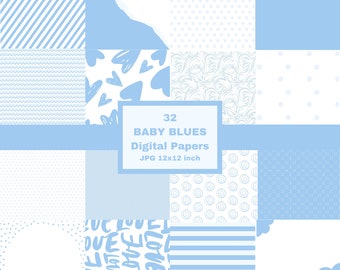 Baby Blues Digital Paper Pack, Scrapbooking Backgrounds (Digital Download)
