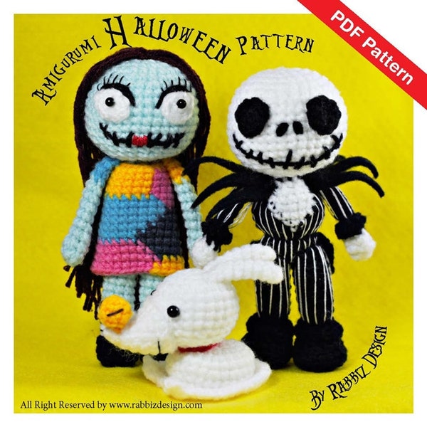 PDF Pattern - Amigurumi Halloween Set - Jack Skellington, Sally and Zero