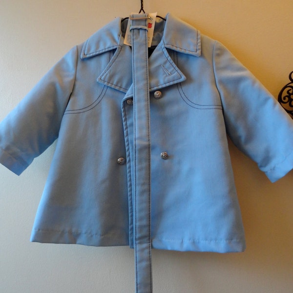 Vintage 50's Sears Brand Powder Blue Nautical Little Boy Toddler Belted Trench Coat (2T)