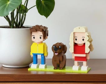 custom building block style with pet and couple | unique art portrait for pet lovers