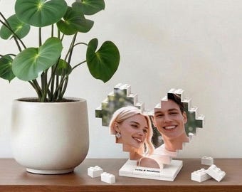 Personalized Heart Shape Photo for valentine a Building Block with Stand Custom Brick Puzzle Gift for Lover