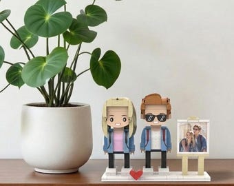Custom Brick Figure Gift: Personalized Couple Figurine with Photo Frame
