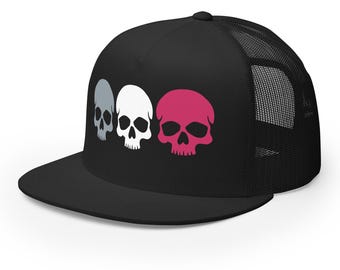 Casquette trucker triple tête de mort