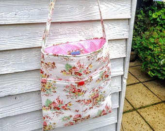 Vintage Barkcloth Happy Shoulder Bag