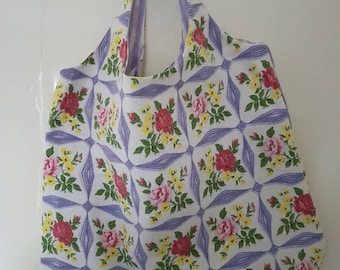 Vintage Barkcloth Happy Shopper Bag