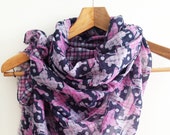 Butterfly Black Pink Plaid Double Face Soft Linen Shawl Neckwarmer Fabric Scarf Scarves Winter Accessories