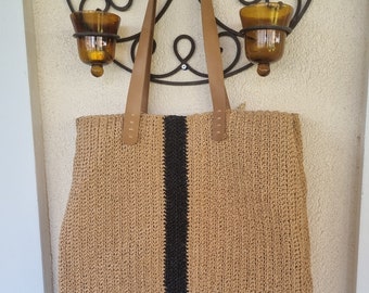 Crochet Raffia Tote in Natural, Summer Tote Bag, Straw Mesh Bag, Lightweight Tote, Crochet Shoulder Bag