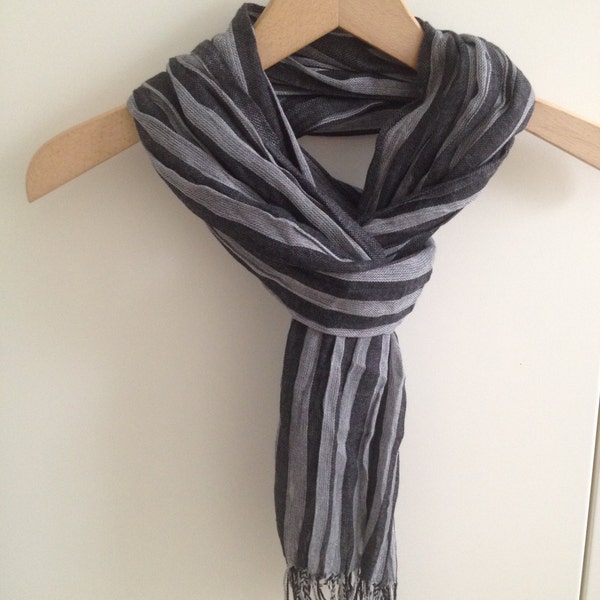 Grey Black Stripe Shawl Neckwarmer Fabric Scarf Shawl