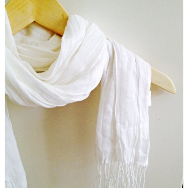 White Frilly Shawl Neckwarmer Fabric Scarf Shawl