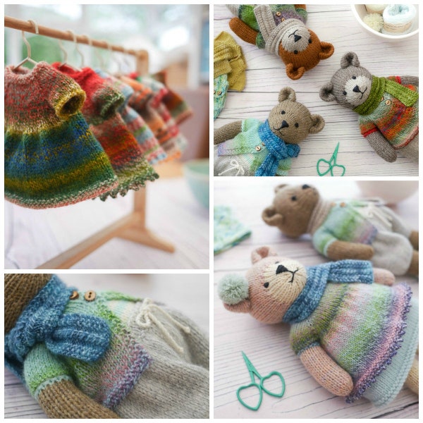 Chandails et cardigans en laine de chaussettes et supplément écharpe petit ours/Modèle de tricot jouet/Vêtements de poupée (convient aux animaux et aux poupées MJT de 11 po.)