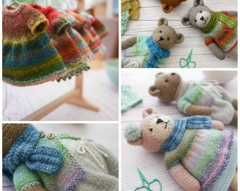 Sock Yarn Pinafores and Cardigans plus Little Bear Scarf supplement/ Toy knitting pattern/ Doll Clothes (to fit 11" MJT Animals and Dolls)