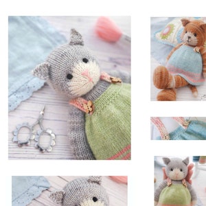 Tearoom Cat/ Toy Knitting Pattern/ Knitted Animal/ Pinafore/ Doll Clothes/ Back & Forth