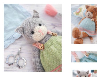 Tearoom Cat/ Toy Knitting Pattern/ Knitted Animal/ Pinafore/ Doll Clothes/ Back & Forth