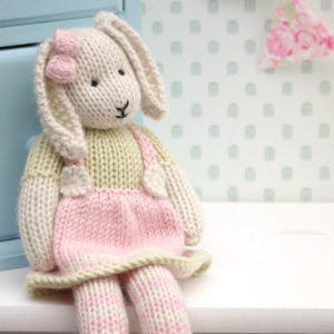 LILY Baby Bunny Knitting Pattern: Rabbit in a Pinafore (9"/23cm), PDF Pattern