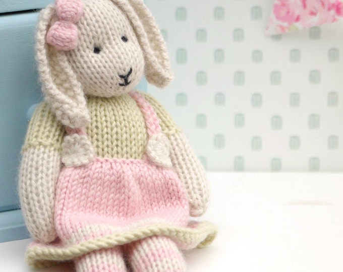 LILY Baby Bunny Knitting Pattern: Rabbit in a Pinafore (9"/23cm), PDF Pattern