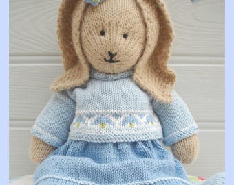 Bluebell Bunny Knitting Pattern: 15" Alpaca Rabbit Toy + Shoes (PDF Pattern)