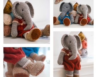 Tearoom Boy Elephant/ Toy Knitting Pattern/ In the round/