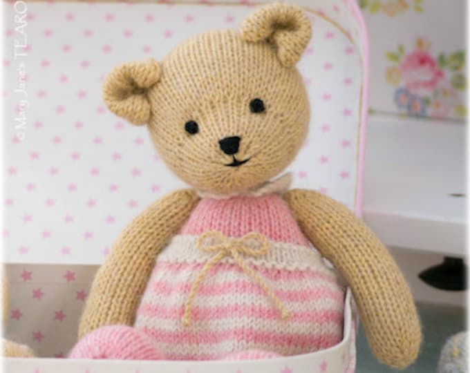 Girl Teddy Bear Knitting Pattern/ In the round/ TEAROOM Toy Knitted Bear Pattern/ 11" Bear