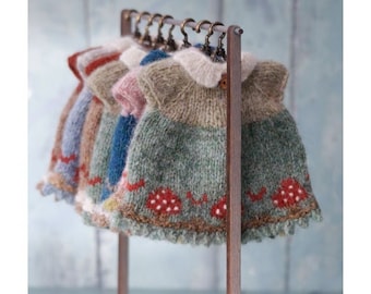 New! 'Woodland Bear Party Dress' knitting pattern/ Toadstools/ Mushrooms/ Doll Clothes/ For 8" Little Tearoom Bears