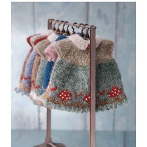 New! 'Woodland Bear Party Dress' knitting pattern/ Toadstools/ Mushrooms/ Doll Clothes/ For 8" Little Tearoom Bears