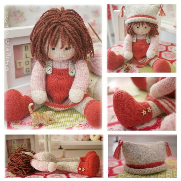 Toy Knitting Pattern/ Tearoom Doll Knitting Pattern/ In the round/ Plus FREE project for  'A Simply Sewn Pinafore'