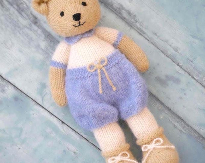Boy Bear Toy Knitting Pattern/ Knitted Boy Teddy Bear/ In the round/ 11" Bear