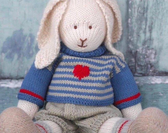 OSCAR RABBIT / Bunny Toy Knitting Pattern/ Plus Free Handmade Shoes Knitting Pattern/ Back & Forth