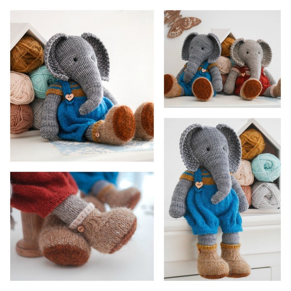 Tearoom Boy Elephant/ Toy Knitting Pattern/ 2 Single Pointed Needles