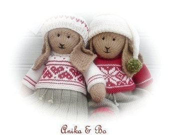 2 Bunny Toy Knitting Patterns/ Anika and Bo/ Lapland Visitors/ Rabbits Plus FREE Handmade Shoes Knitting Pattern/ Back & Forth
