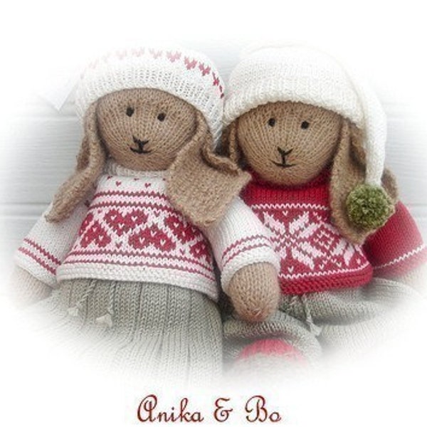 2 Bunny Toy Knitting Patterns/ Anika and Bo/ Lapland Visitors/ Rabbits Plus FREE Handmade Shoes Knitting Pattern/ Back & Forth