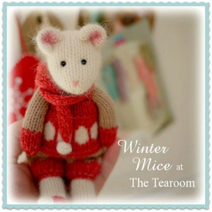 Mouse Knitting Pattern/ 2 WINTER Mice at the TEAROOM Toy Knitting Pattern/ Christmas/ Festive image 1