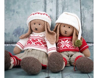 2 Bunny Toy Knitting Patterns/ Anika and Bo/ Lapland Visitors/ Rabbits Plus FREE Handmade Shoes Knitting Pattern/ Back & Forth