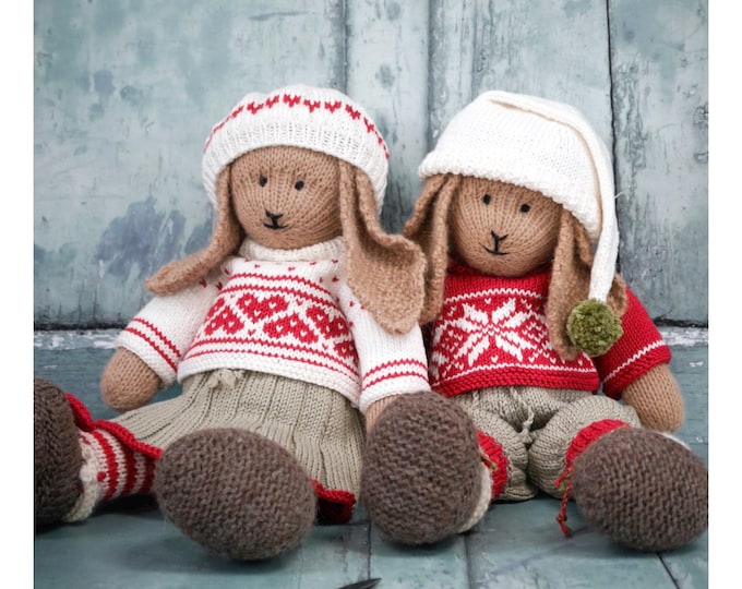 2 Bunny Toy Knitting Patterns/ Anika and Bo/ Lapland Visitors/ Rabbits Plus FREE Handmade Shoes Knitting Pattern/ Back & Forth