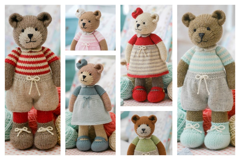 6 Teddy Bear variations/ 11 Girl Bears/ Boy Bears/ Toy Knitting Pattern/ Knitted Bears/ Back & Forth image 5