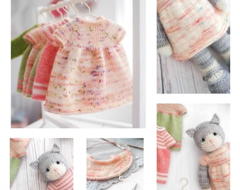 Tearoom Dresses/ Knitting Pattern/ Doll Clothes/Doll Dress/ Top - Down Dress (to fit 11" MJT Animals and Dolls)/ Back & Forth