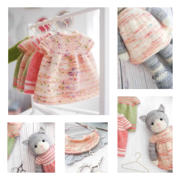 Tearoom Dresses/ Knitting Pattern/ Doll Clothes/Doll Dress/ Top - Down Dress (to fit 11" MJT Animals and Dolls)/ Back & Forth