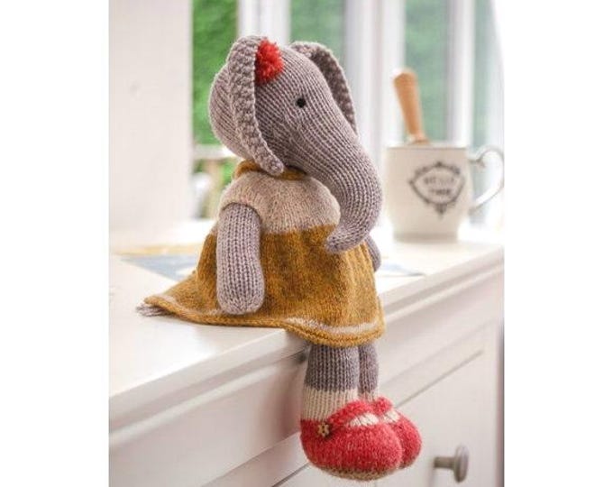 Tearoom Girl Elephant Knitting Pattern: (11.4"/29cm) Elephant in a dress, PDF Pattern