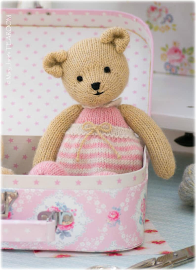 Girl Teddy Bear Knitting Pattern/ In the round/ TEAROOM Toy Knitted Teddy Bear Pattern/ 11 Bear image 1