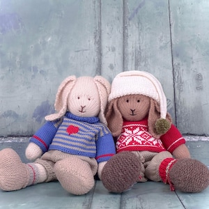 2 Bunny Knitting Pattern Deal/ Boy Bunnies / Bo and Oscar/ Rabbit Toy Collection/ Plus Free Handmade Shoes Pattern/ Back & Forth