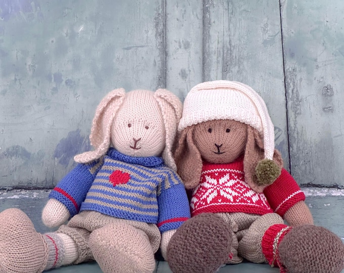 2 Bunny Knitting Pattern Deal/ Boy Bunnies / Bo and Oscar/ Rabbit Toy Collection/ Plus Free Handmade Shoes Pattern/ Back & Forth