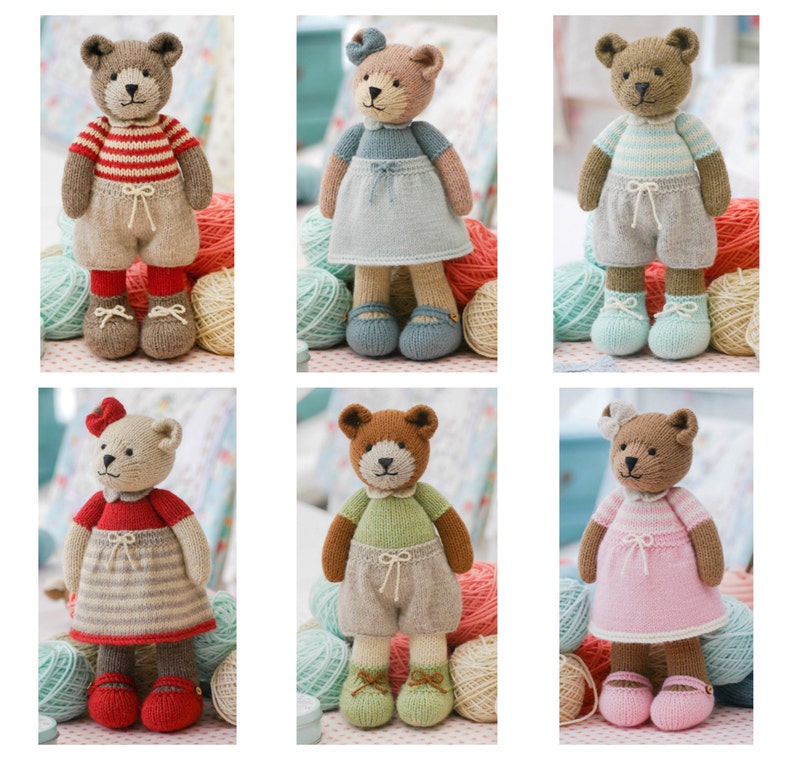 6 Teddy Bear variations/ 11 Girl Bears/ Boy Bears/ Toy Knitting Pattern/ Knitted Bears/ Back & Forth image 4