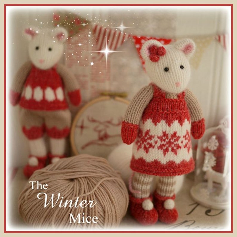 Mouse Knitting Pattern/ 2 WINTER Mice at the TEAROOM Toy Knitting Pattern/ Christmas/ Festive image 5