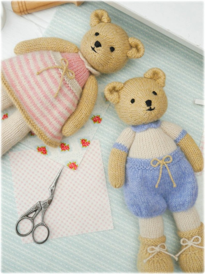 2 Teddy Bear Knitting Pattern Deal/ TEAROOM Girl and Boy Bear Toy Patterns/ 11 Bears in the round image 2