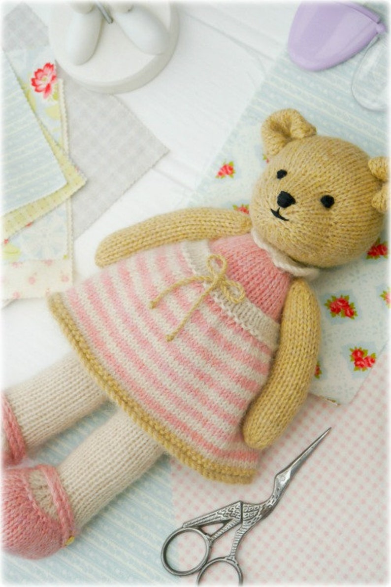 Girl Teddy Bear Knitting Pattern/ In the round/ TEAROOM Toy Knitted Teddy Bear Pattern/ 11 Bear image 4