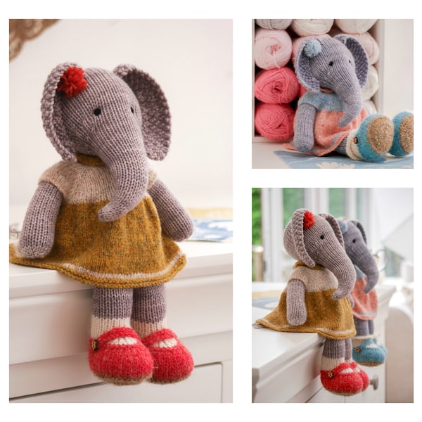 Tearoom Girl Elephant/ Toy Knitting Pattern/ Instant Download/ 2 Single Pointed Needles