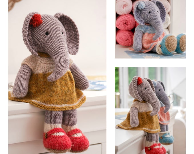 Tearoom Girl Elephant/ Toy Knitting Pattern/ 2 Single Pointed Needles