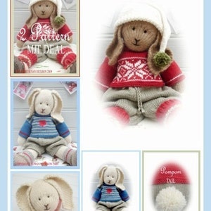 2 Bunny Knitting Pattern Deal/ Boy Bunnies / Bo and Oscar/ Rabbit Toy Collection/ Plus Free Handmade Shoes Pattern/ Back & Forth